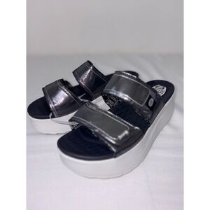 Hey Dude Delray Slide Classic silver Shimmer Metallic Platform Sandals Womens 9